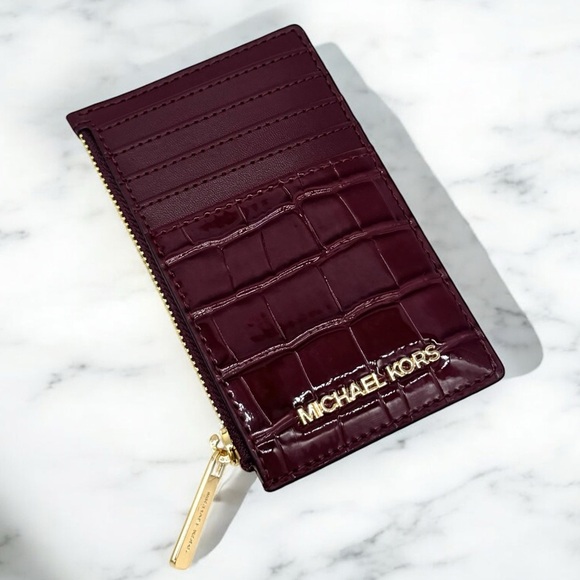 Michael Kors Medium Logo Card Case Wallet Ox Blood Multi - Picture 1 of 6